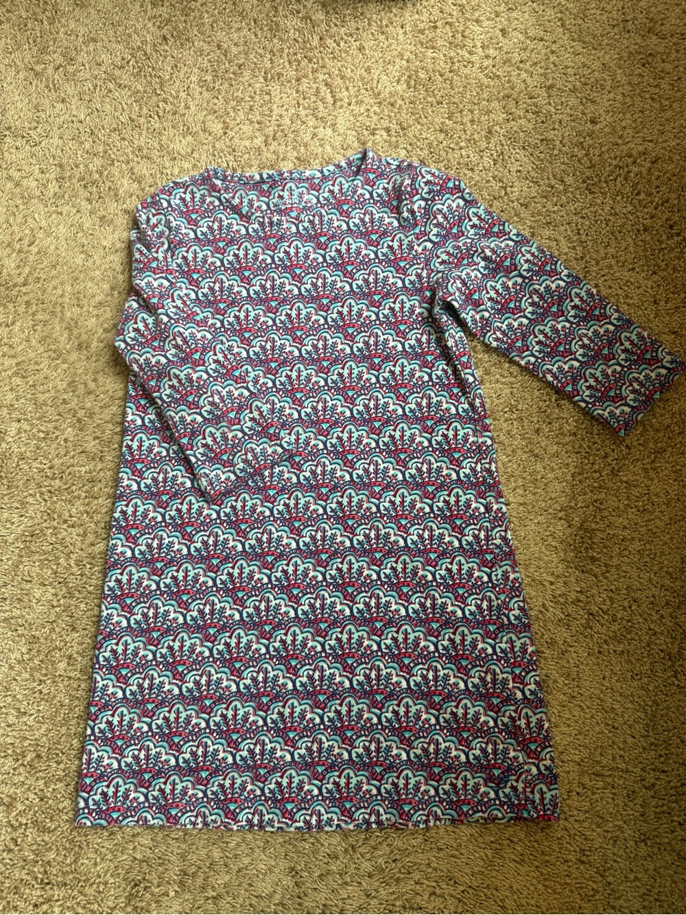 Vineyard Vines Girls' Teal and Burgundy Patterned Midi Dress